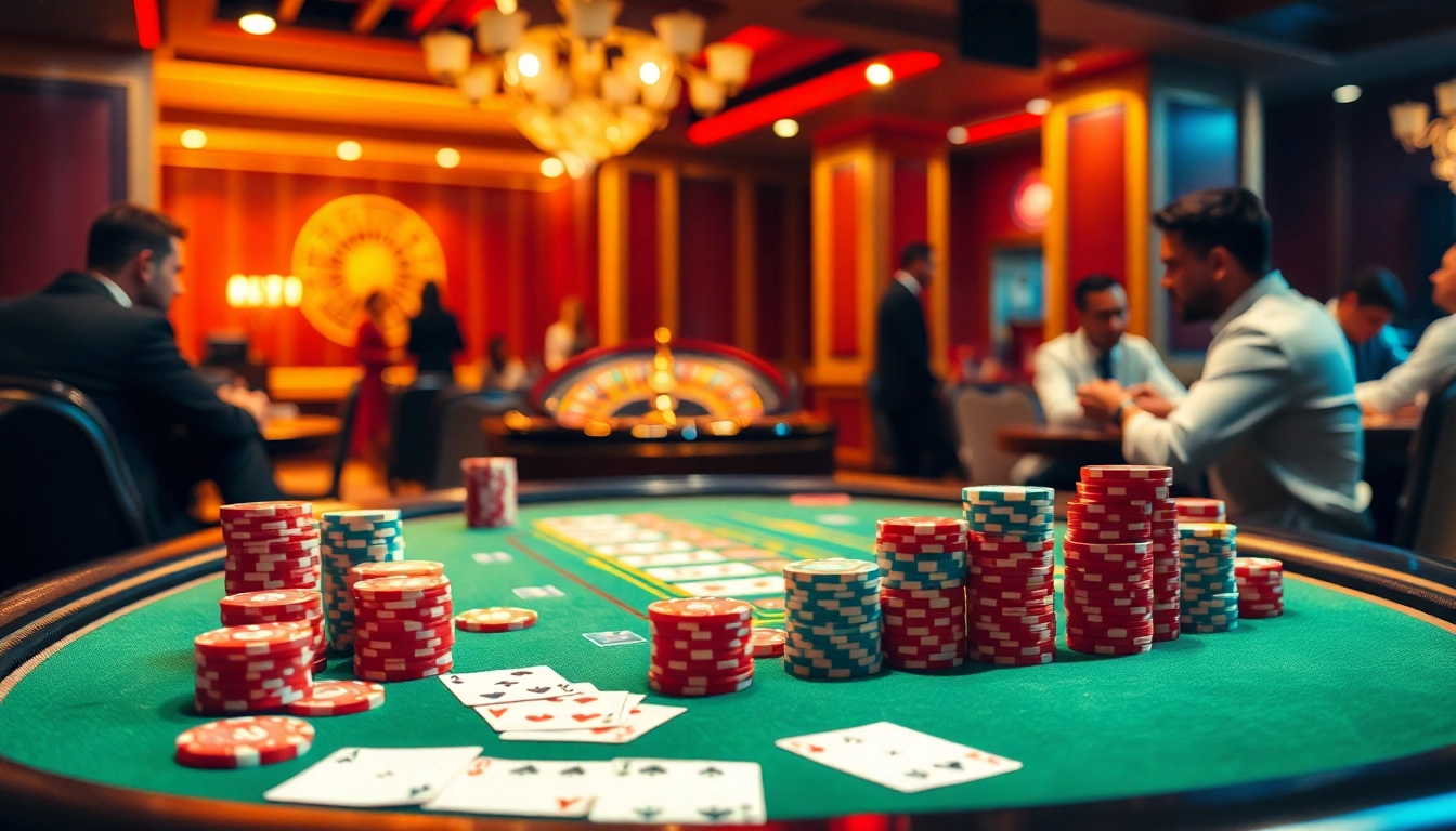 Pemain yang terlibat di kasino menunjukkan daftar idn poker, chip yang berwarna-warni, dan permainan yang strategis.