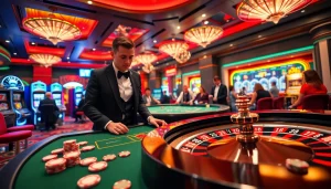 Experience the thrill of rebahin by winning at a luxurious casino table with vibrant poker chips.