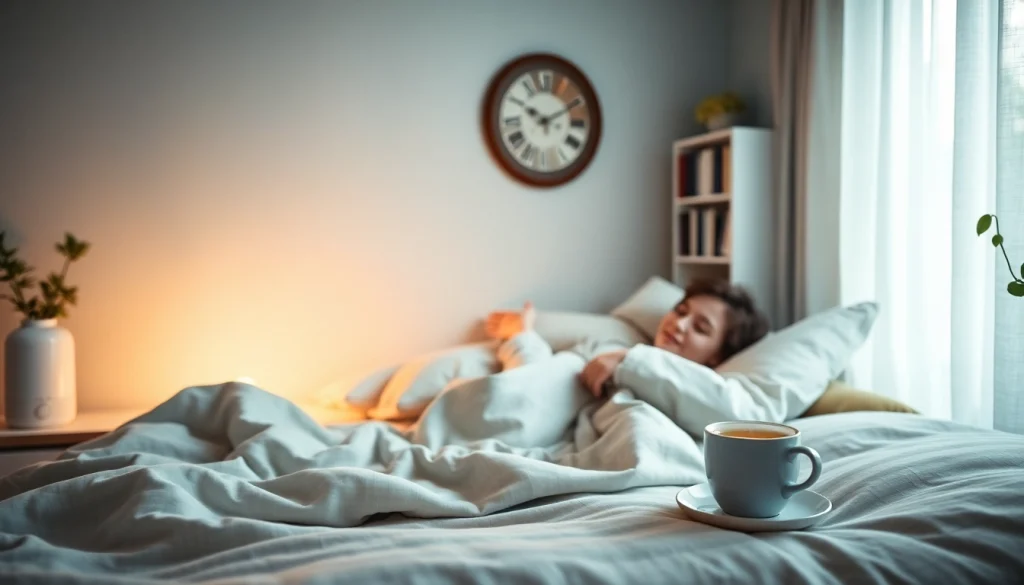 暖かな照明と落ち着いた色調で風邪を一晩で治す方法を効果的に表現した、快適なベッドルームの情景。