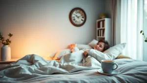 暖かな照明と落ち着いた色調で風邪を一晩で治す方法を効果的に表現した、快適なベッドルームの情景。