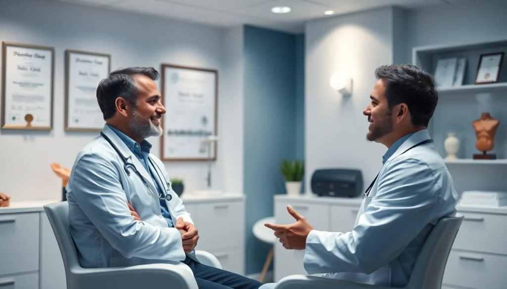 治療オプションについて専門医が説明している相談室