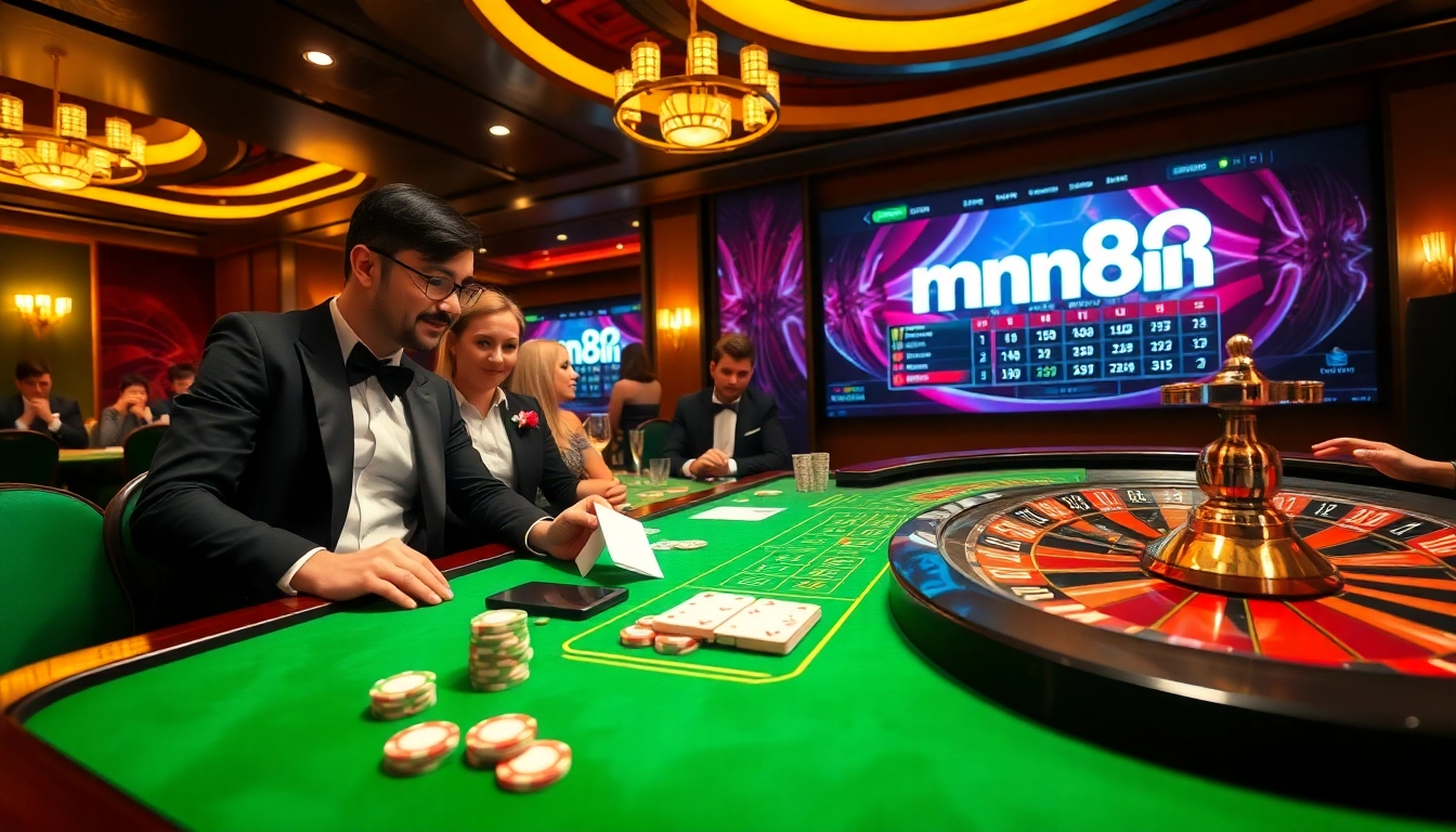 Experience the thrill of mm88 vin at a luxurious casino table featuring poker chips and a roulette wheel.