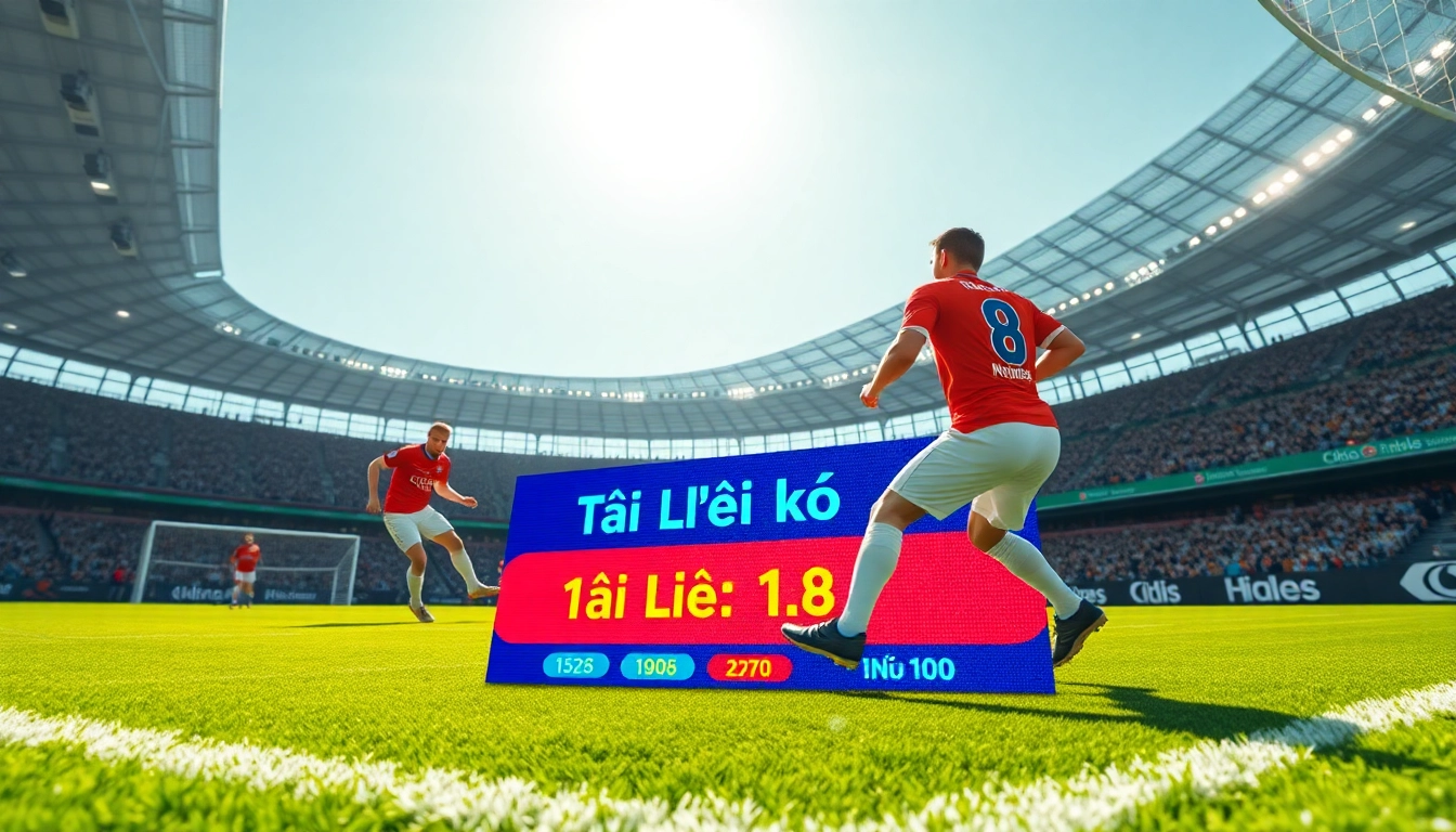 Dynamic football scene showcasing tỷ lệ kèo and live match excitement.