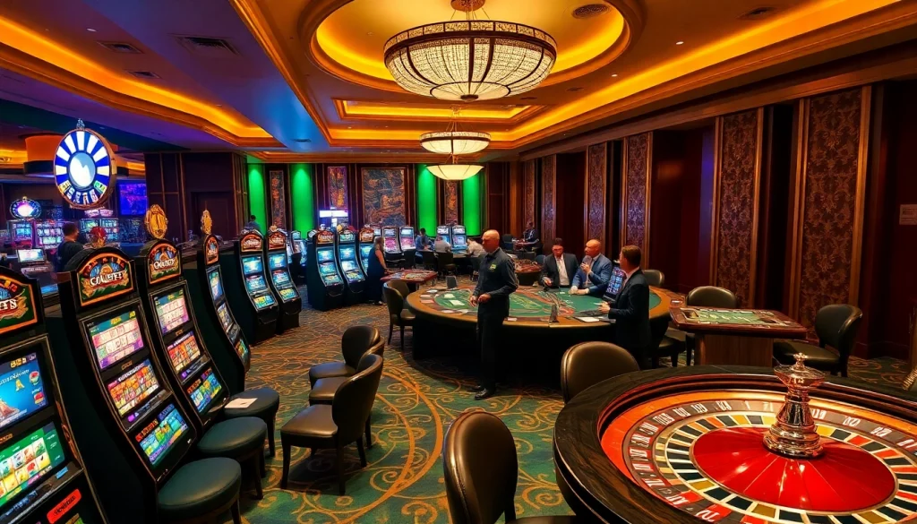 Joueurs profitant de l'excitation du meilleur casino en ligne avec des tables vibrantes et des machines à sous.