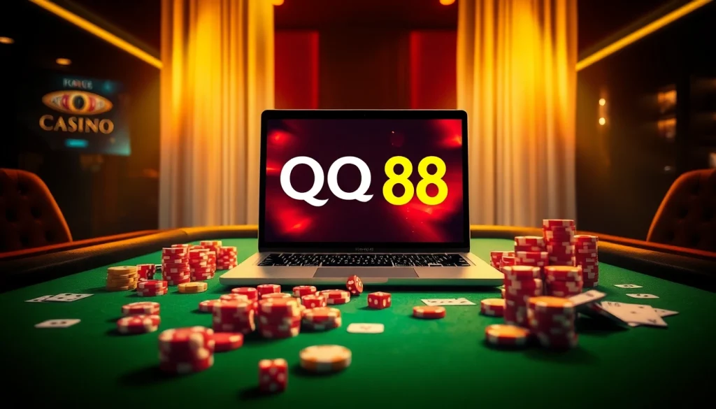 Experience the thrill of QQ 88 online gambling with vibrant casino elements and winning vibes.