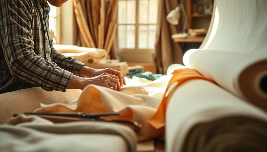 Creëren van stoffen met 100% natuurlijk katoen in een werkruimte vol kleuren en texturen.