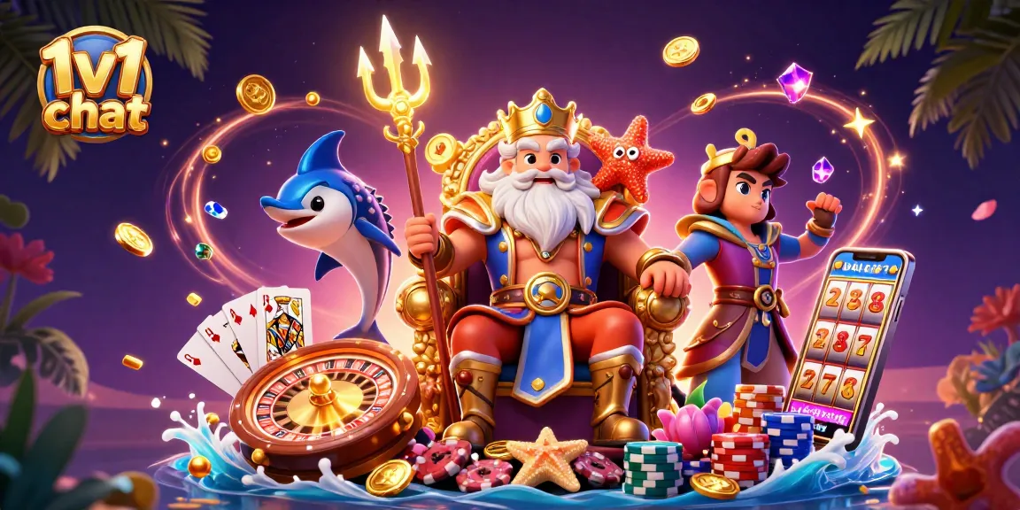 Engage in thrilling 1v1 chat with strangers surrounded by golden coins and a vibrant casino atmosphere.