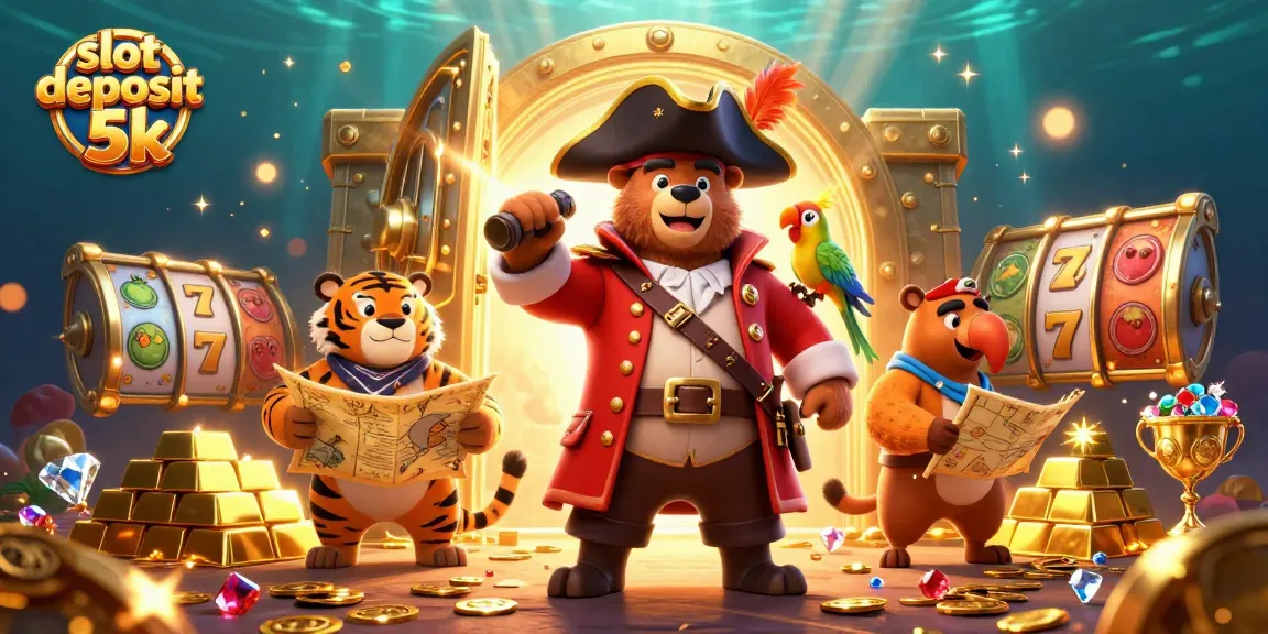 Engage with exciting slots featuring slot deposit 5k, surrounded by treasures and vibrant characters.