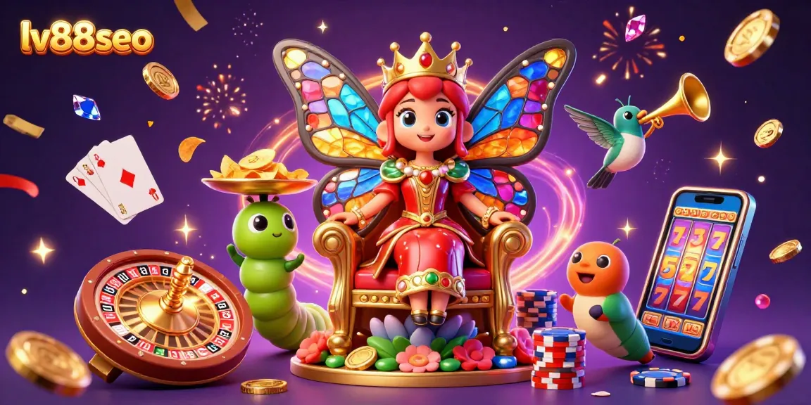 Engage with exhilarating gaming experiences at lv88seo, featuring vibrant characters in a casino-themed illustration.
