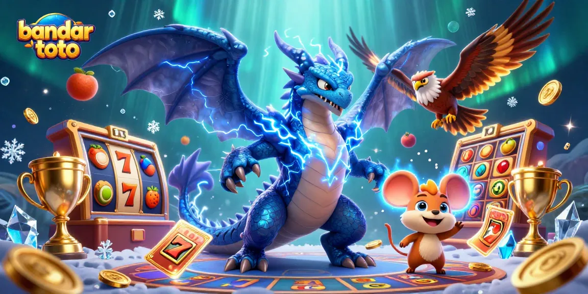 Experience excitement with bandar toto featuring animated dragons, slot games, and dazzling casino elements.