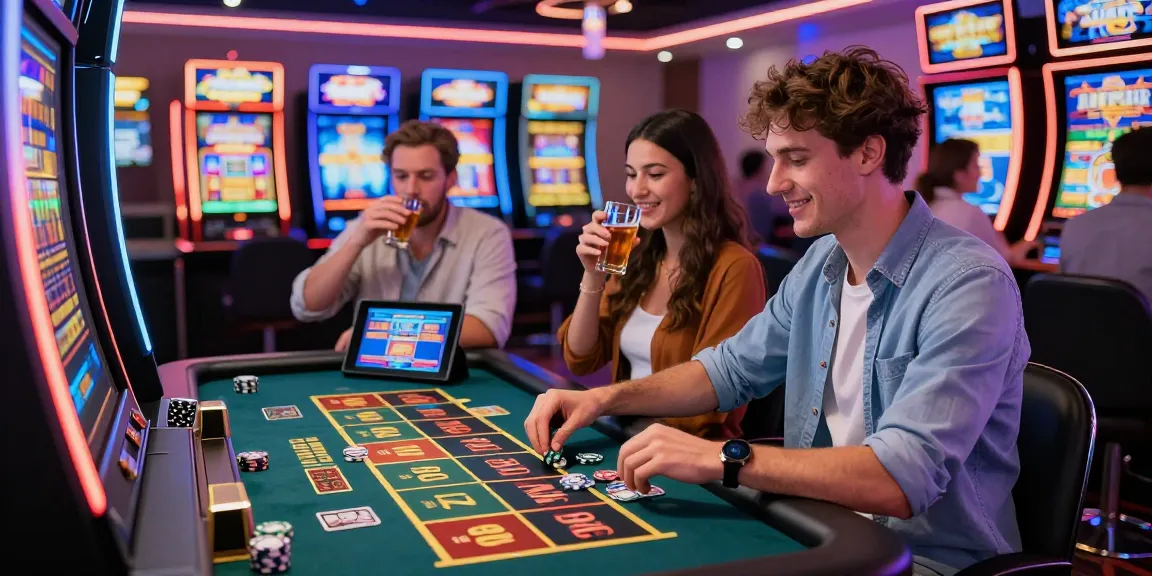 Exciting dynamic scene at credit card casinos capturing players engaging with games and celebrating wins in a lively atmosphere.