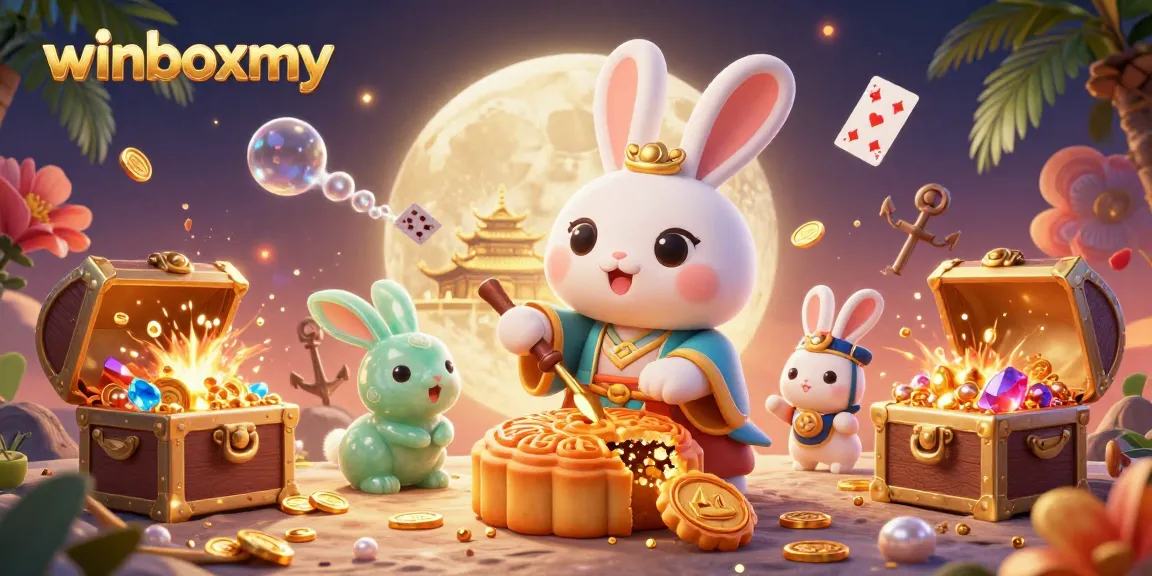 Experience the excitement of winboxmy with a vibrant moon rabbit scene revealing poker chips.