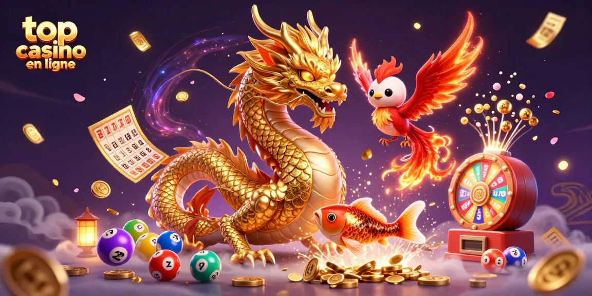 Meilleur casino en ligne : illustration 3D avec dragon, phénix, et pièces d'or
