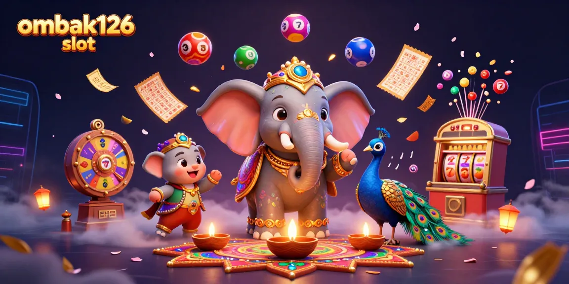 Experience ombak126 slot excitement with a vibrant 3D illustration of gaming elements and characters.