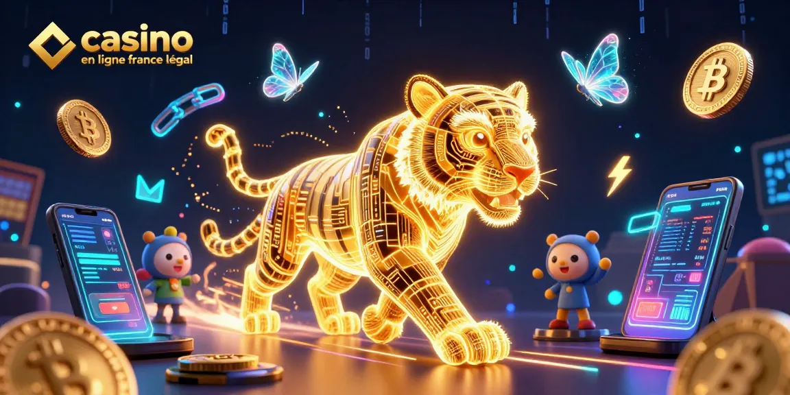 Découvrez le casino en ligne France légal avec notre illustration dynamique vibrant d'énergie et de crypto-monnaies.