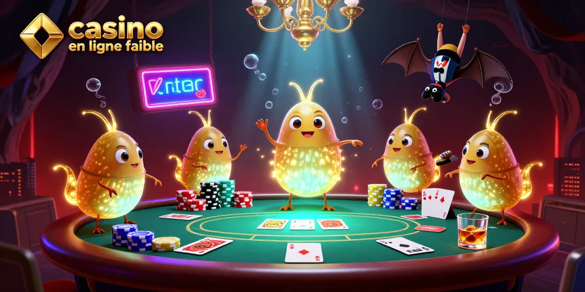 Une scène dynamique de jeu au casino en ligne fiable avec des lucioles illuminant un casino souterrain.