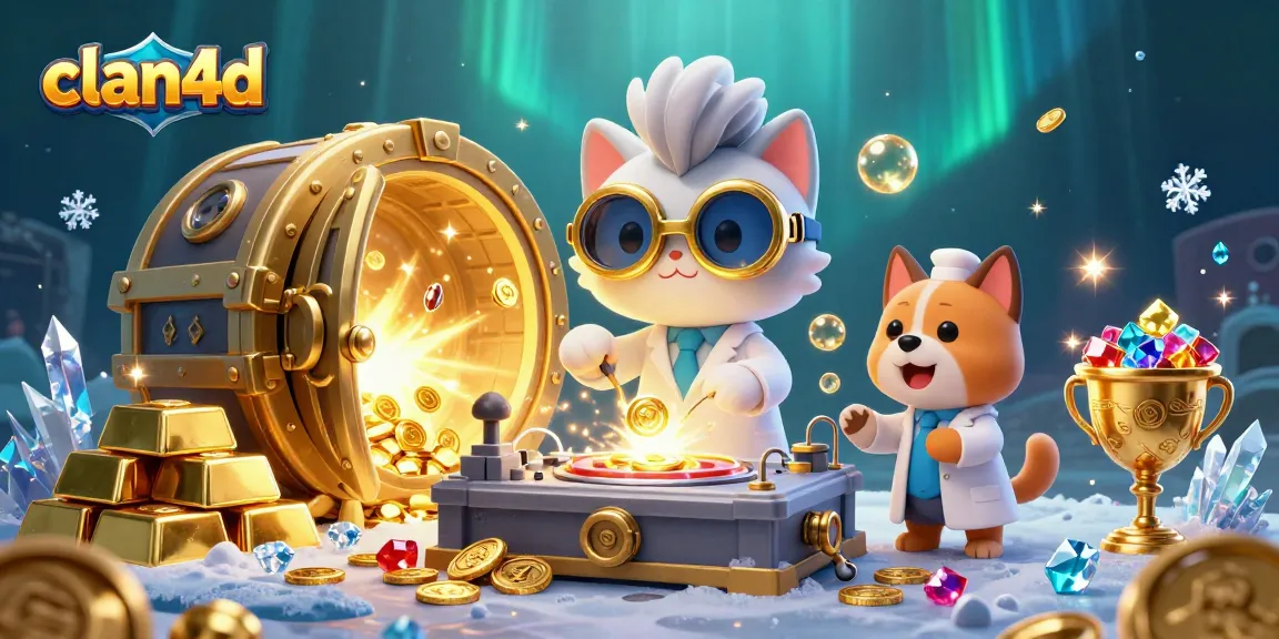 Join the fun at clan4d with a captivating scene of lively characters surrounded by casino treasures.