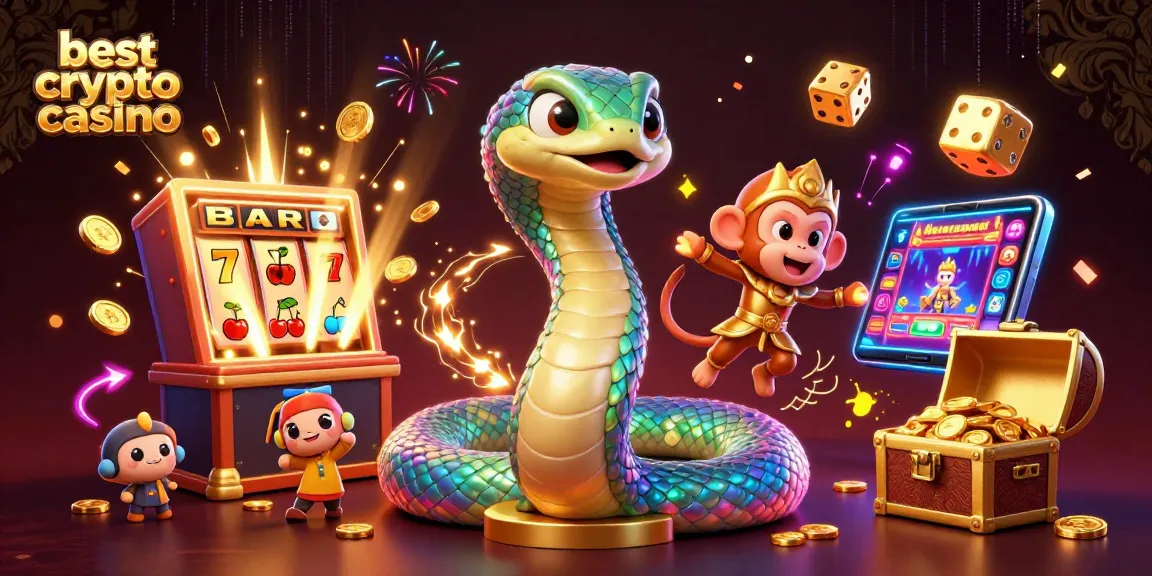 Jeu amusant au meilleur casino crypto avec des serpents colorés et des machines à sous.